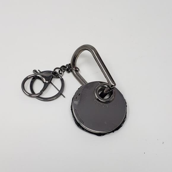 Gucci Black Chrome + Black Leather Repurposed Handcrafted Keychain - Picture 2 of 13